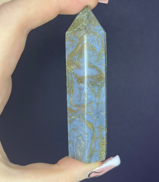 Blue Moss Agate Tower